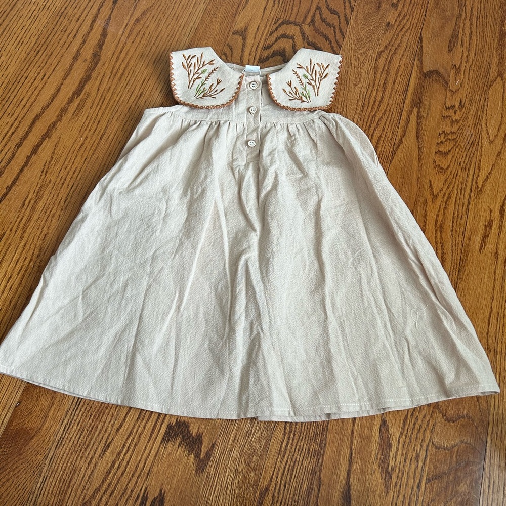 NWT- Cream Embroidered Collar Kids Dress
